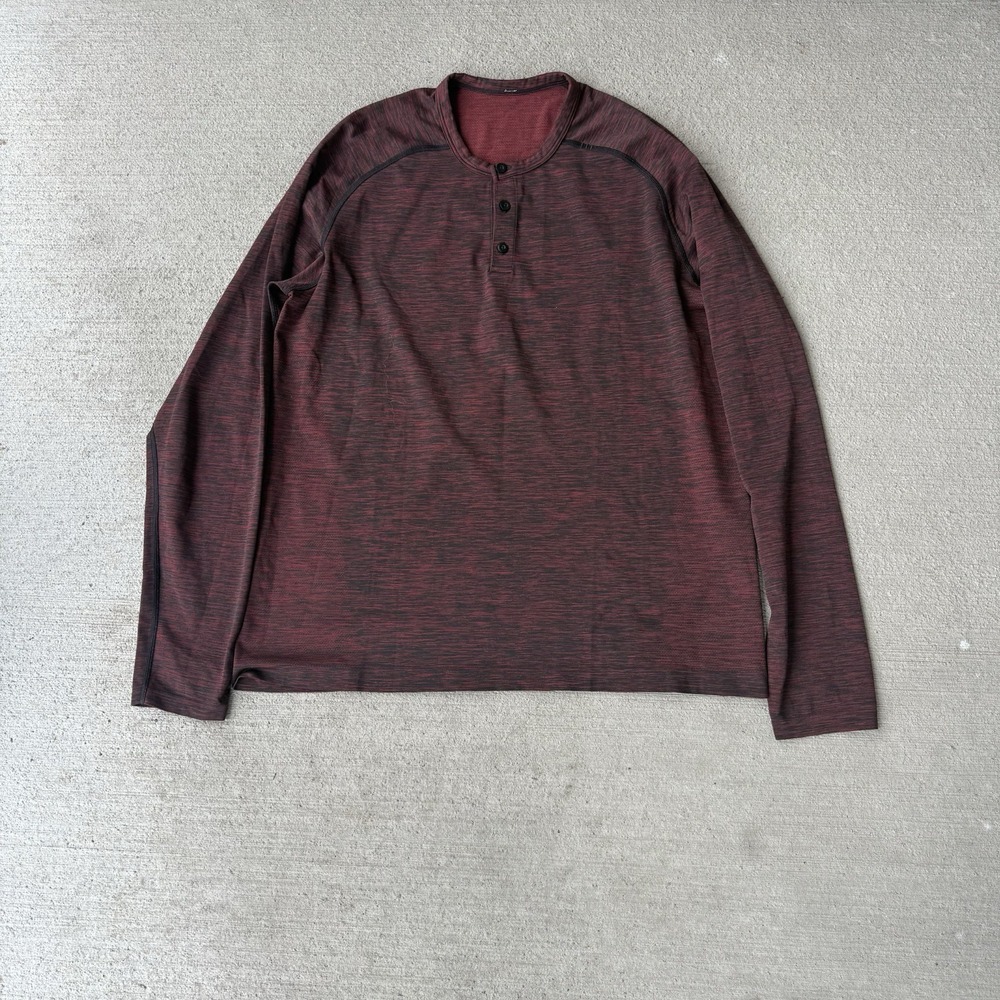 Lululemon Metal Vent Tech Long‎ Sleeve Henley Shirt Men's XL Red Stretch
